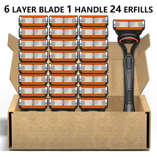 24/48PCS Razor Blade Refill Kit with Handle, Precision Stainless Steel Blades for Face, Head & Body Shaving
